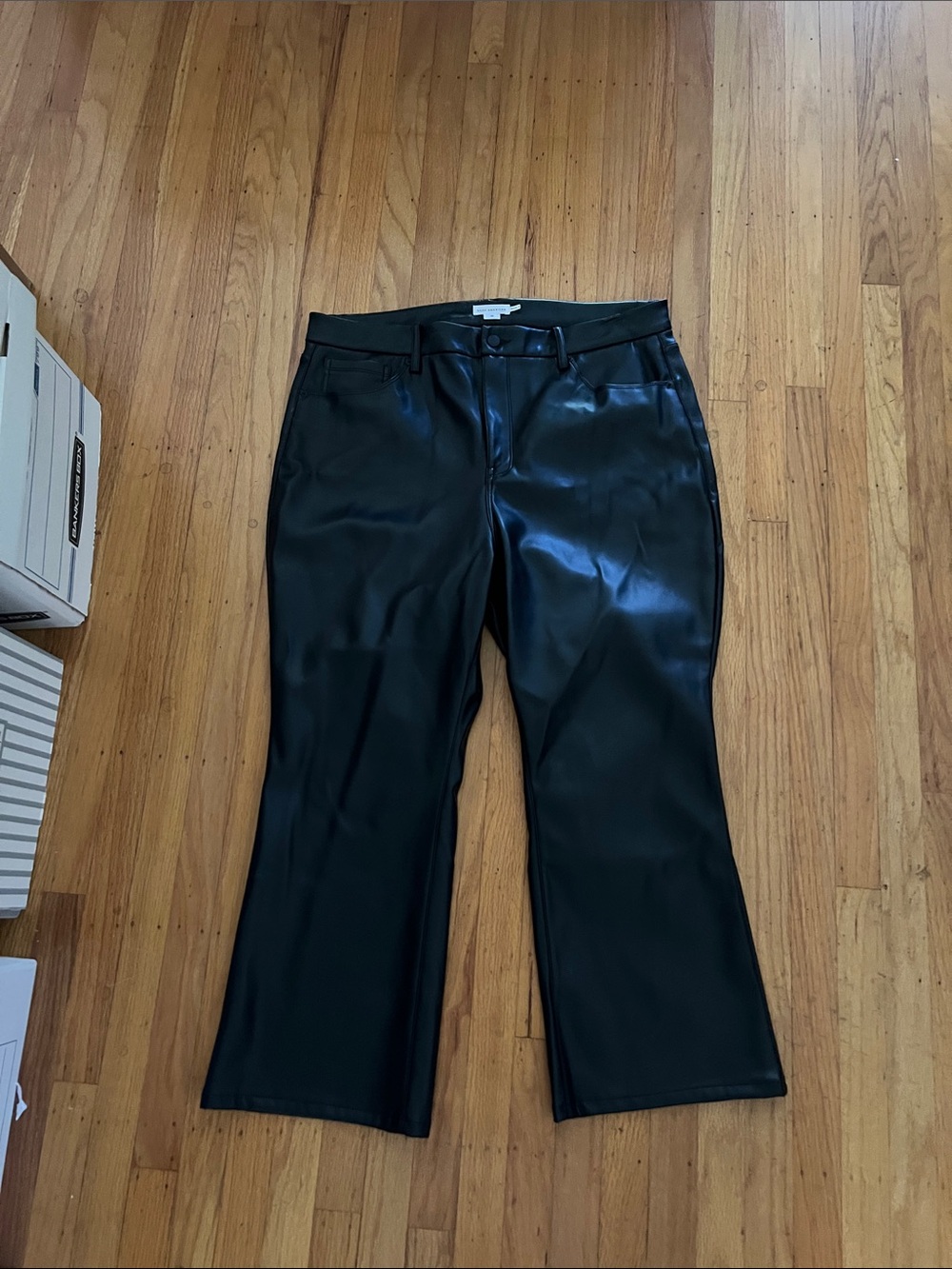 Good American Black Faux Leather Flare Jeans